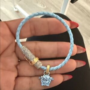 Blue Braided Bracelet with Silver and Gold Accents